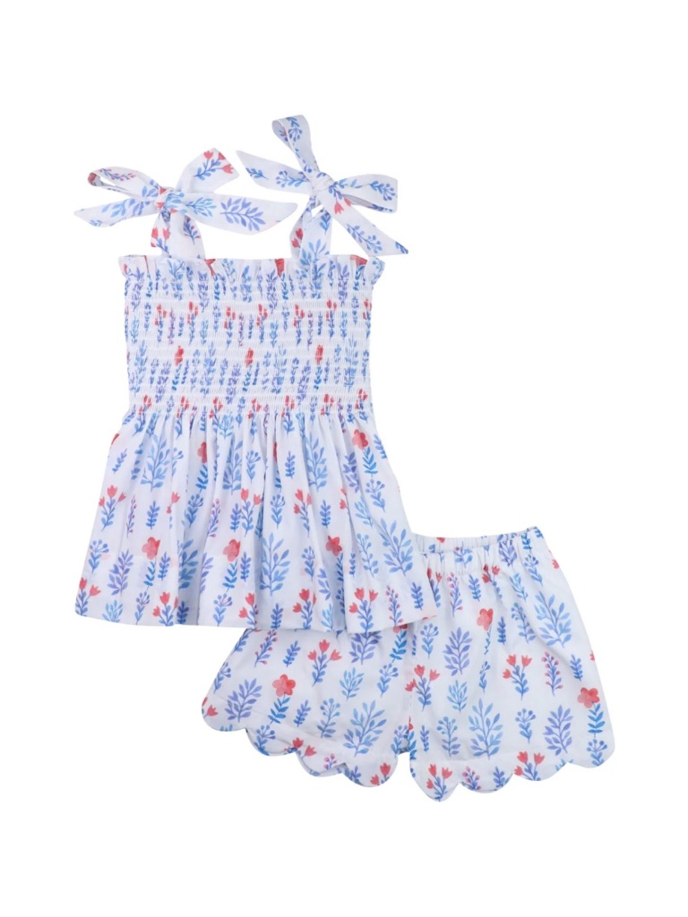 Cecil and Lou - Blue And Red Floral Shoulder Tie Short Set
